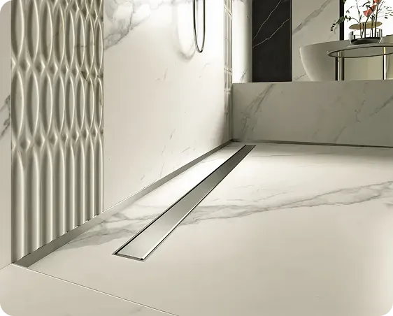 Profilpas linear shower drain installed in floor-level shower